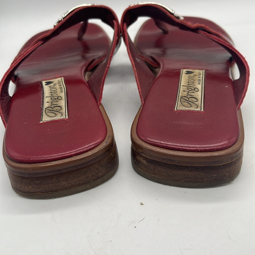 Brighton Red Leather Laura Sandals silver embellished Sz 7.5 - Picture 4 of 6